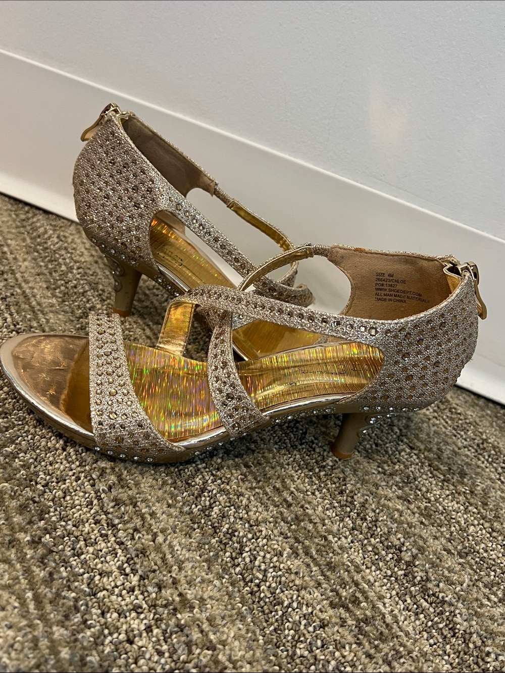 Chloe Champagne Crystal-Strap Kitten Heels